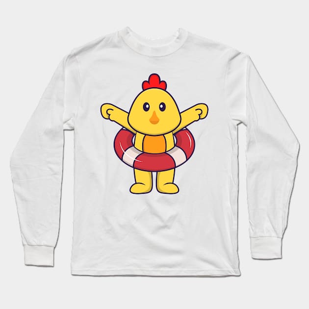 Cute chicken using a float. Long Sleeve T-Shirt by kolega